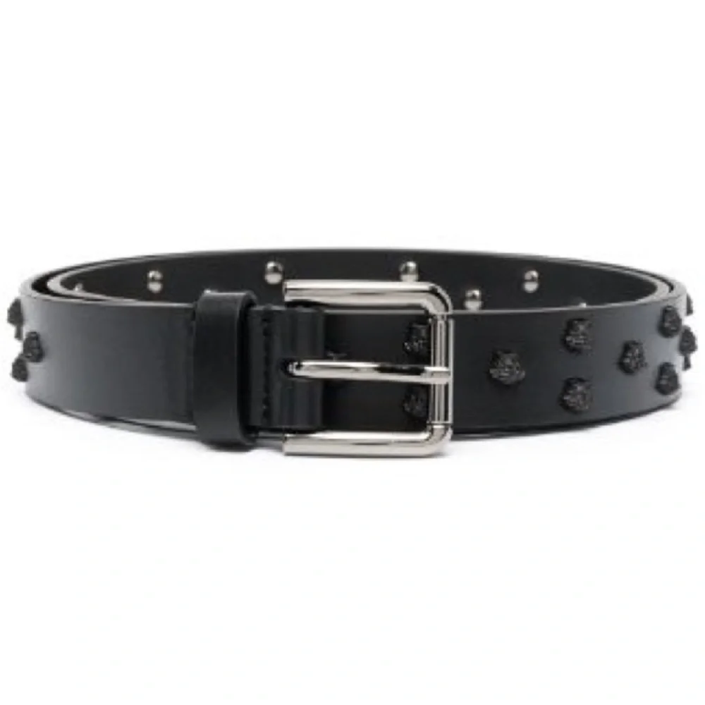 Versace Black Leather Skinny Belt with Medusa Studs